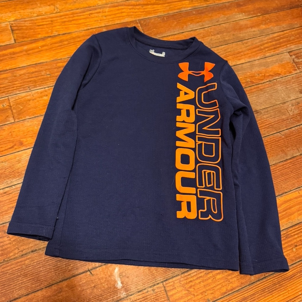 Under Armour Kids Blue Long Sleeve Tee with Orange Logo size 5